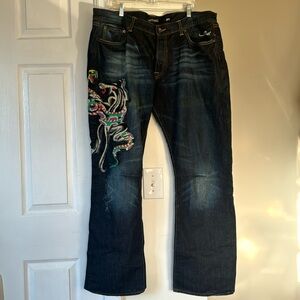 Vintage Ed Hardy Embroidered panther and Snake jeans